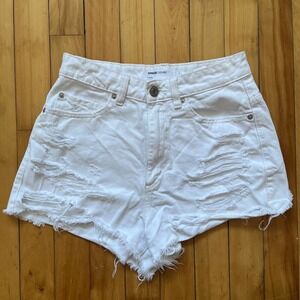 GARAGE DENIM White Distressed Cutoff Denim Shorts Festival Raw Hem Size 3